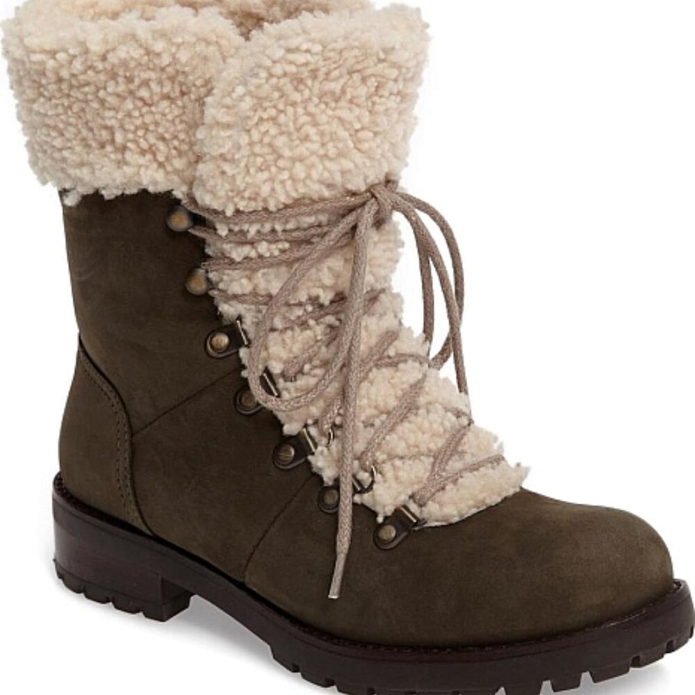 NEW “WOMEN'S UGG FRASER GENUINE SHEARLING WATER RESISTANT BOOT IN SLATE LEATHER